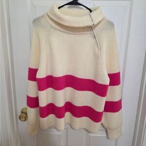 POL Cream and Pink Striped Turtleneck Sweater NEW Size SM
